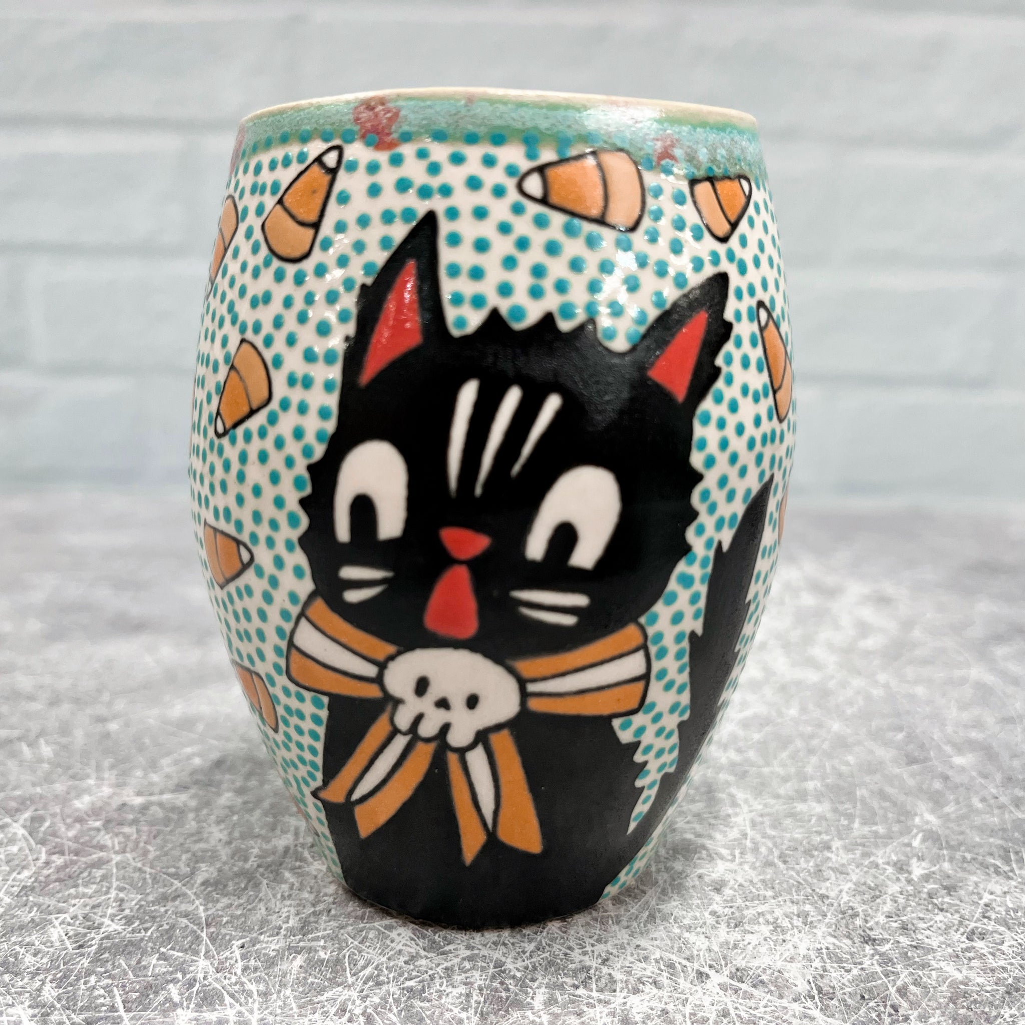 Ceramic Slip Cast Cup Black Cat 8.5oz