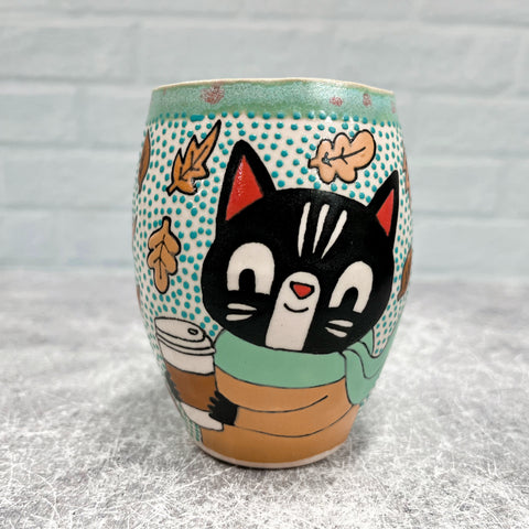 Ceramic Slip Cast Cup Coffee Cat 8.5oz