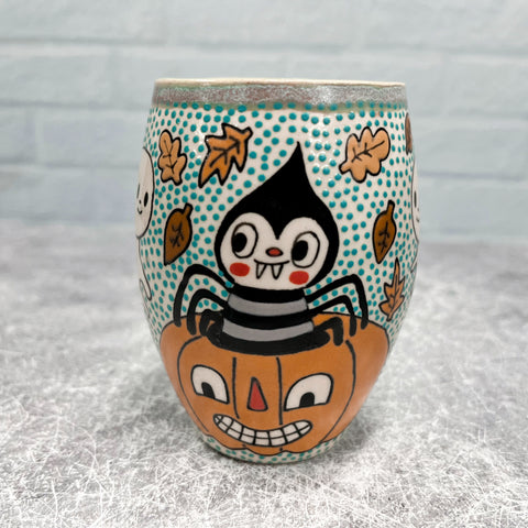 Ceramic Slip Cast Cup Spider Ghosts 8.5oz