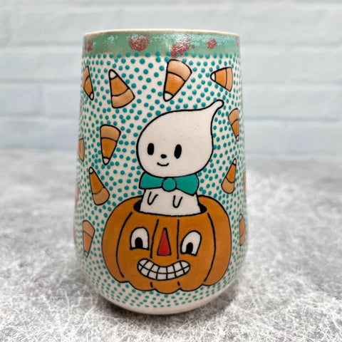 Ceramic Slip Cast Cup Ghost Pumpkin 10oz