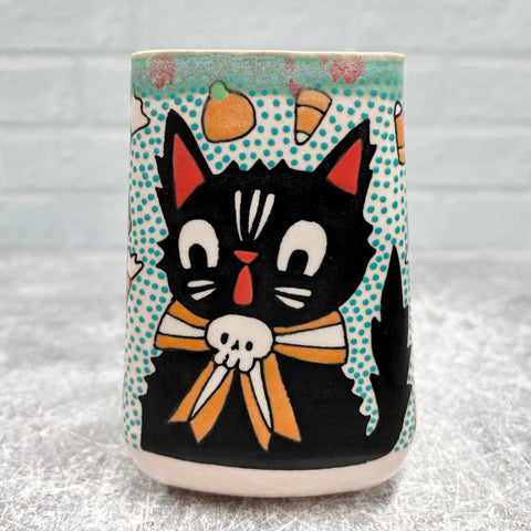 Ceramic Slip Cast Cup Halloween Cat 12oz