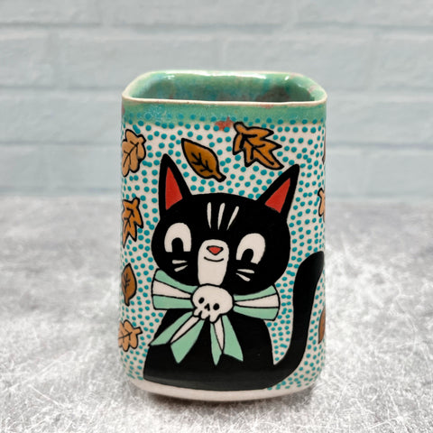 Ceramic Slip Cast Cup Halloween Cat Ghost 12oz