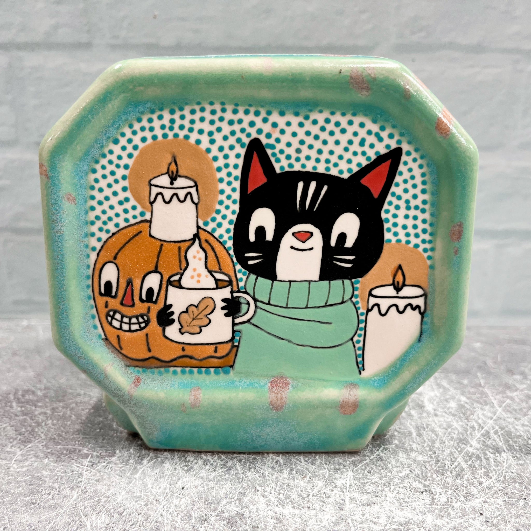 Ceramic Slip Cast Coffee Filter /Napkin Holder Cat