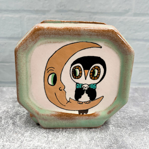 Ceramic Slip Cast Coffee Filter / Napkin Holder Owl Pumpkin