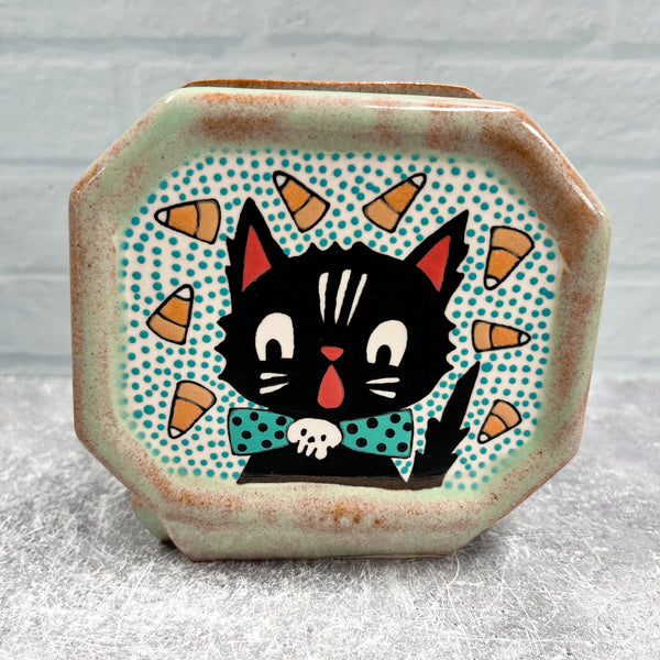 Ceramic Slip Cast Coffee Filter / Napkin Holder Halloween Cat Jack