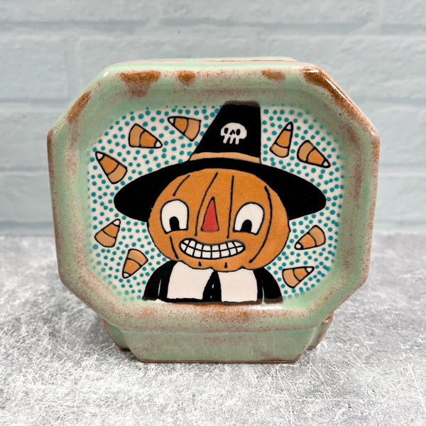 Ceramic Slip Cast Coffee Filter / Napkin Holder Halloween Cat Jack