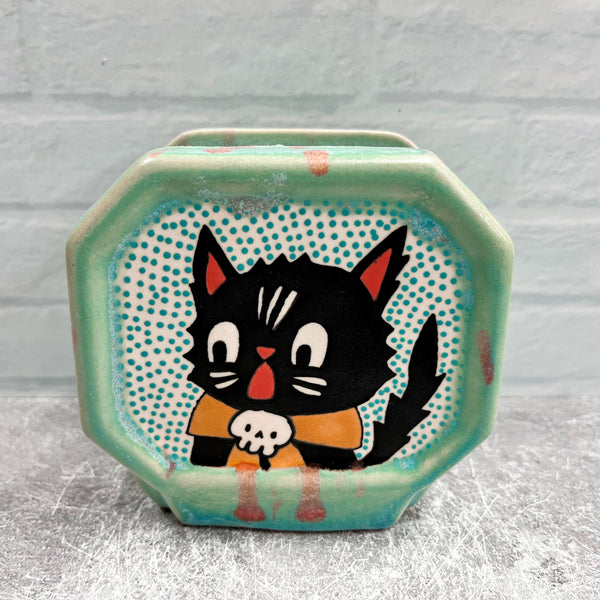 Ceramic Slip Cast Coffee Filter/ Napkin Holder Halloween Cat