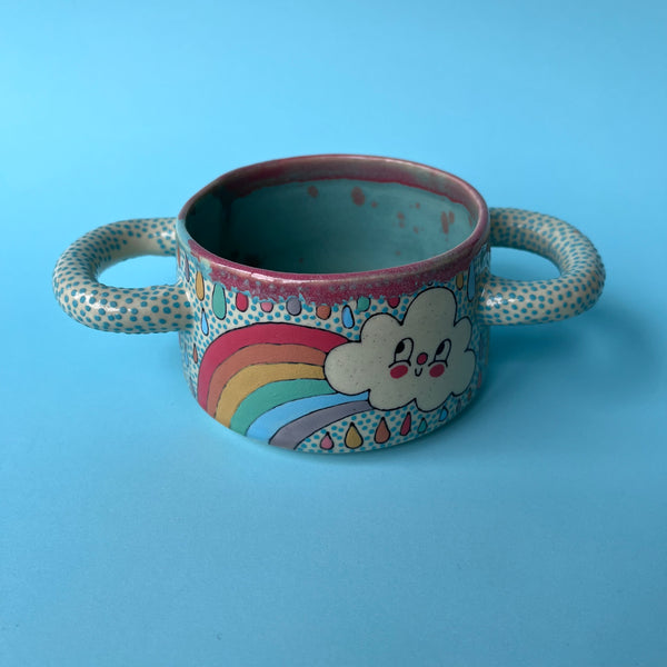 Ceramic Wheel Thrown Rainbow Cloud Soup Bowl
