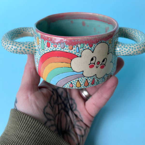 Ceramic Wheel Thrown Rainbow Cloud Soup Bowl