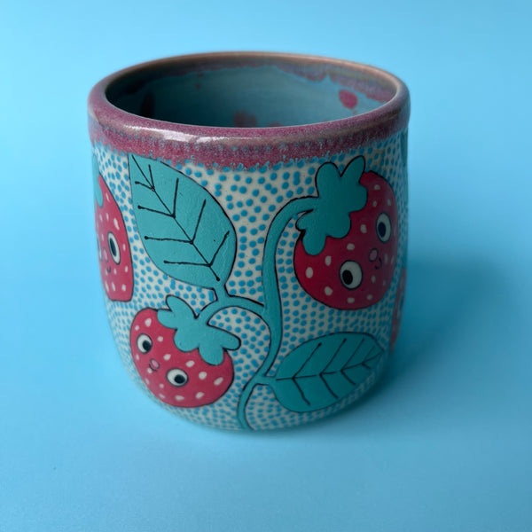 Ceramic Wheel Thrown Strawberry Cup 11oz