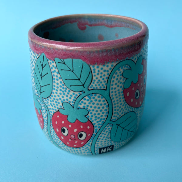 Ceramic Wheel Thrown Strawberry Cup 11oz