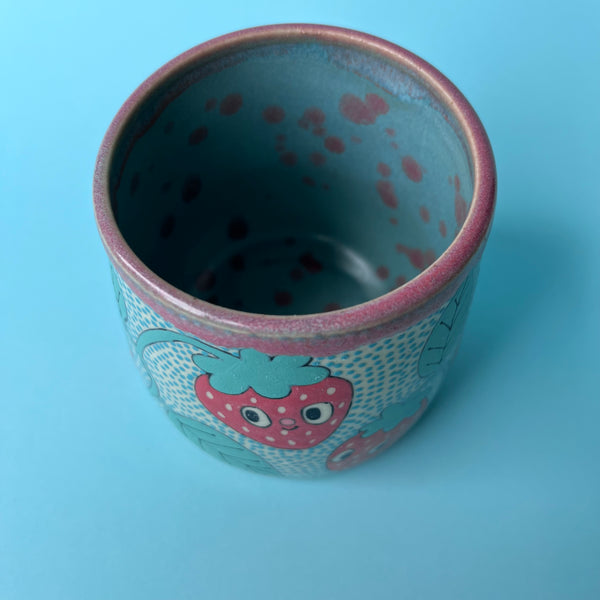 Ceramic Wheel Thrown Strawberry Cup 11oz