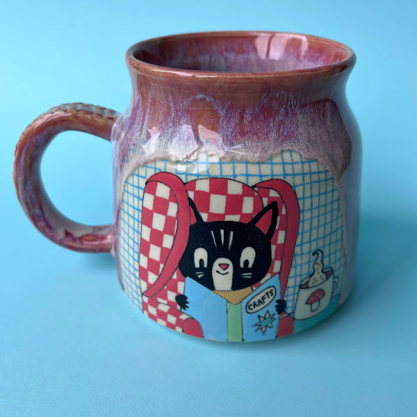 Ceramic Wheel Thrown Crafting  Cats Mug 14.5oz
