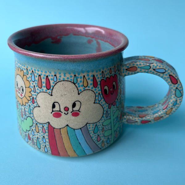 Ceramic Wheel Thrown Rainbow Cloud Mug 10.5oz