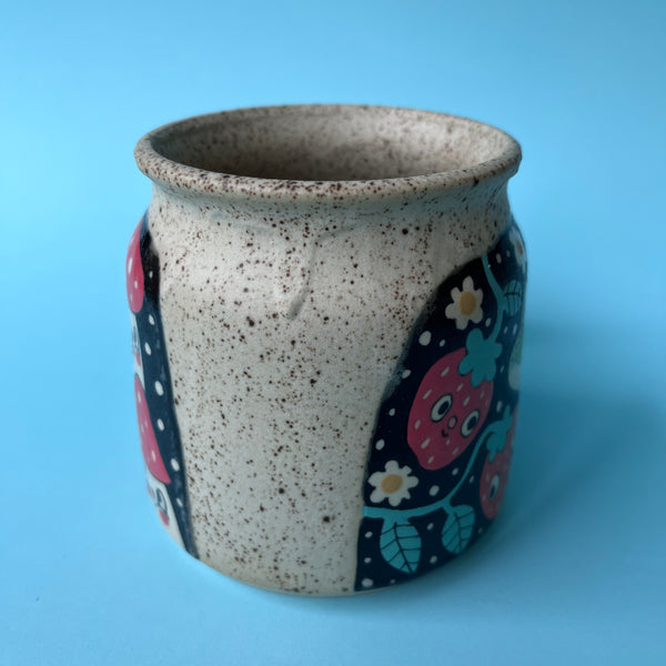 Ceramic Wheel Thrown Frog Strawberry Mushroom Mug 14.5oz