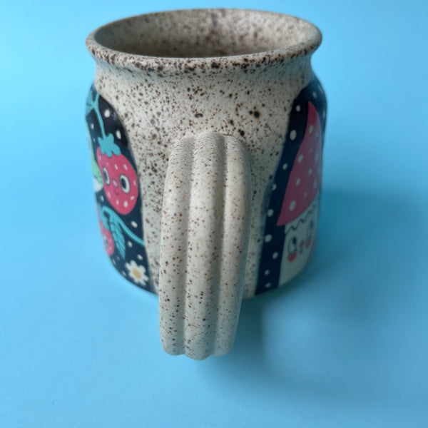 Ceramic Wheel Thrown Frog Strawberry Mushroom Mug 14.5oz