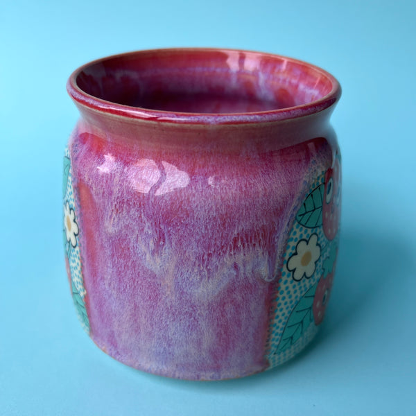 Ceramic Wheel Thrown Cat Strawberry Mug 15oz