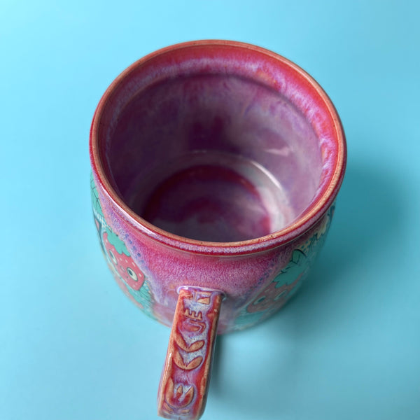 Ceramic Wheel Thrown Cat Strawberry Mug 15oz