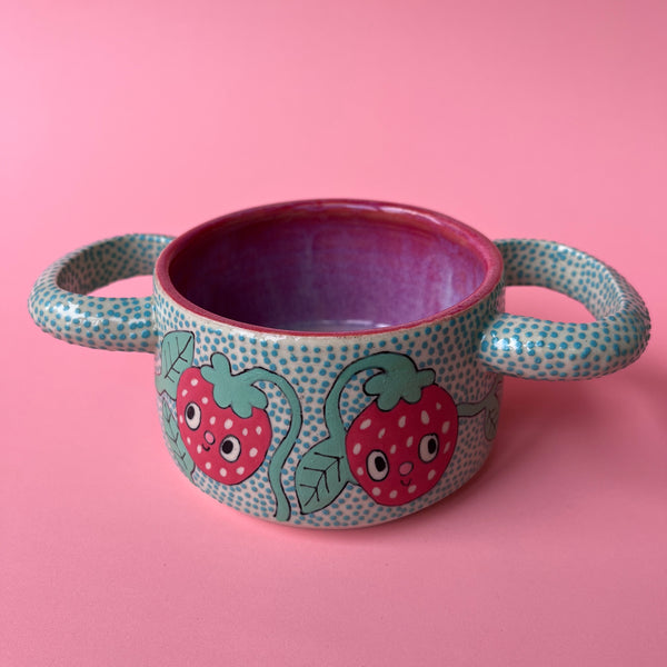 Ceramic Wheel Thrown Strawberry Soup Dish 8oz