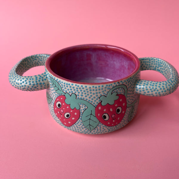 Ceramic Wheel Thrown Strawberry Soup Dish 8oz