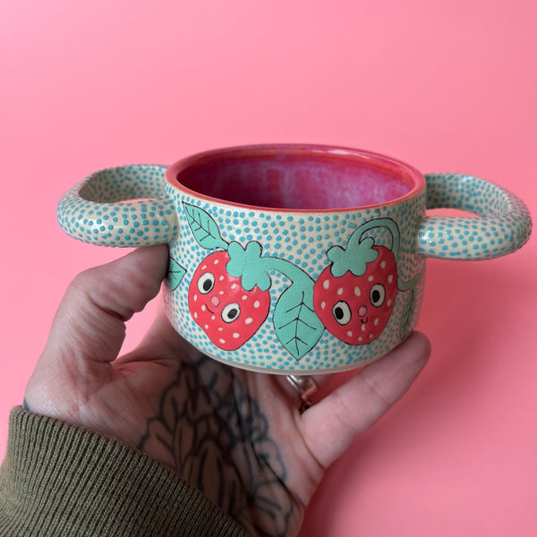 Ceramic Wheel Thrown Strawberry Soup Dish 8oz