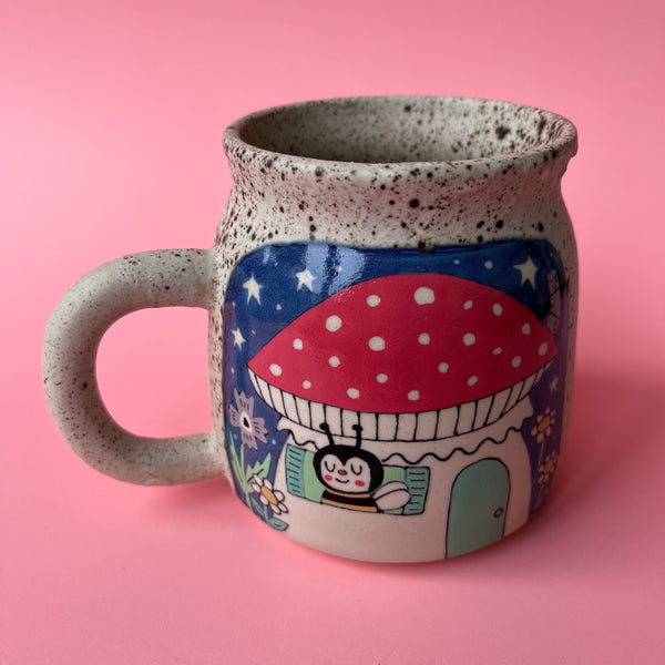 Ceramic Wheel Thrown Spider Bee Strawberry Mug 14.5oz