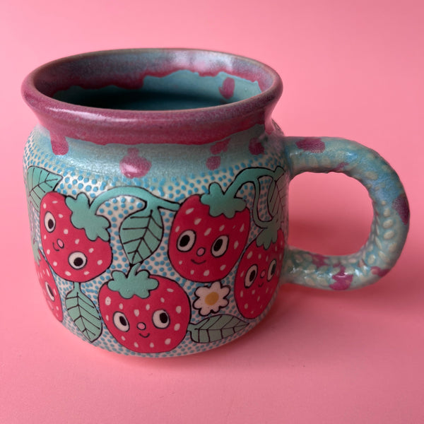 Ceramic Wheel Thrown Strawberry Mug 11oz