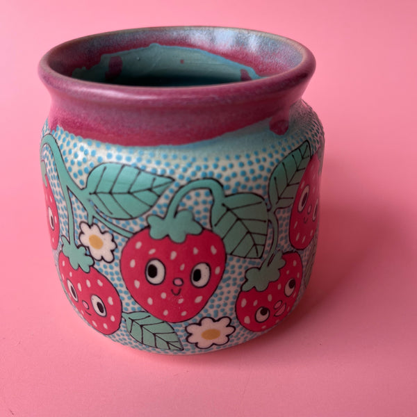 Ceramic Wheel Thrown Strawberry Mug 11oz