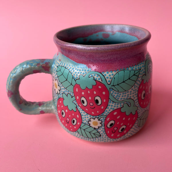 Ceramic Wheel Thrown Strawberry Mug 11oz