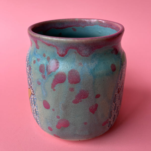 Ceramic Wheel Thrown Rain Mushroom Radish Mug 14.5oz