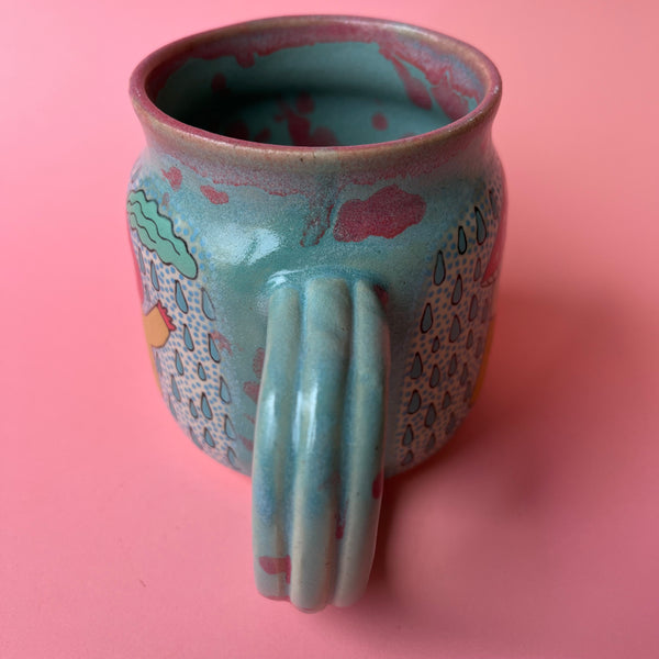 Ceramic Wheel Thrown Rain Mushroom Radish Mug 14.5oz
