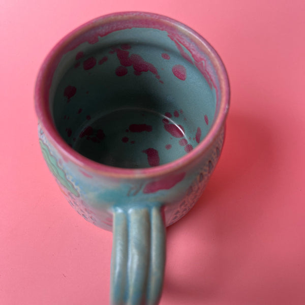 Ceramic Wheel Thrown Rain Mushroom Radish Mug 14.5oz