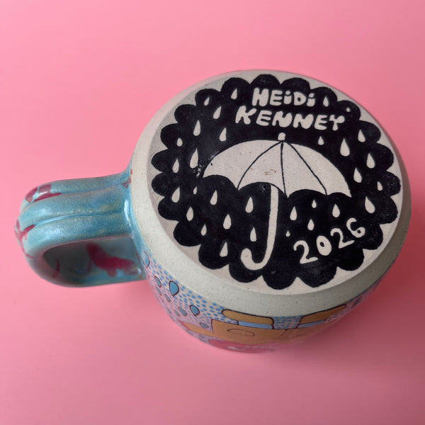 Ceramic Wheel Thrown Rain Mushroom Radish Mug 14.5oz