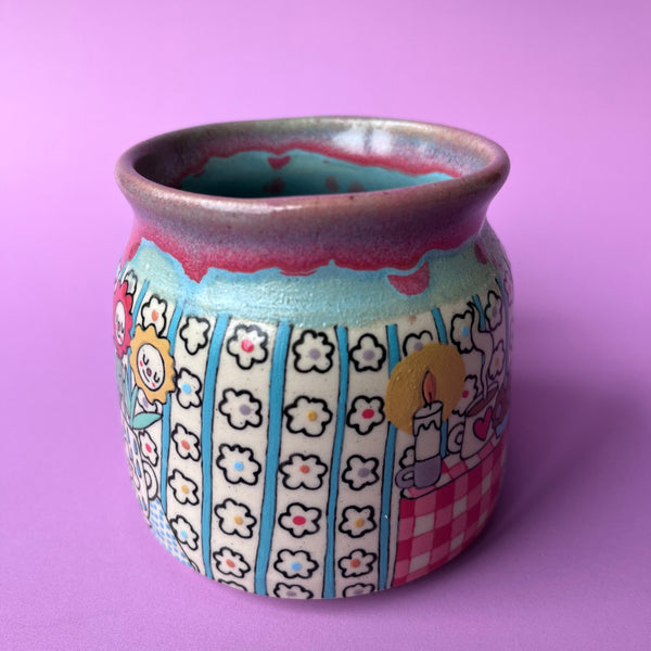 Ceramic Wheel Thrown Reading Cats Mug 11oz