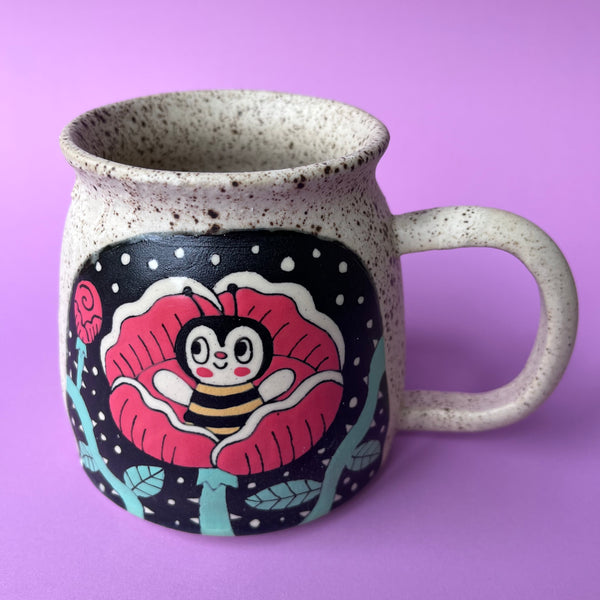Ceramic Wheel Thrown Bee Rose Mug 16.5oz