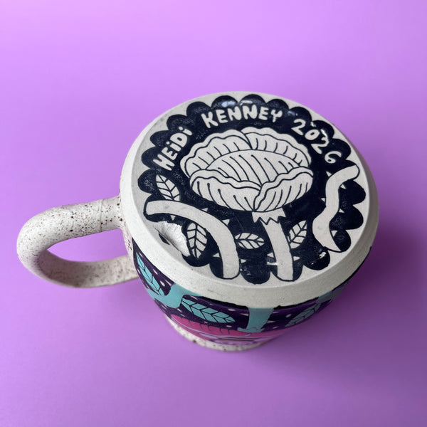 Ceramic Wheel Thrown Bee Rose Mug 16.5oz