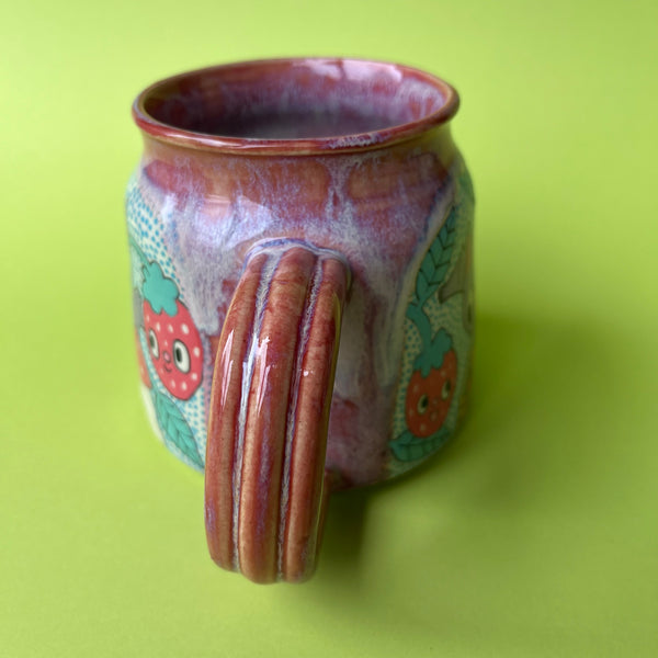 Ceramic Wheel Thrown Bat Strawberry Mug 15oz