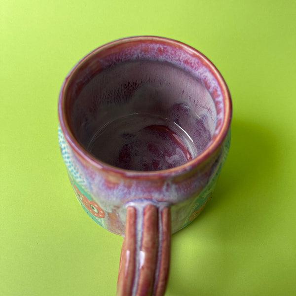 Ceramic Wheel Thrown Bat Strawberry Mug 15oz