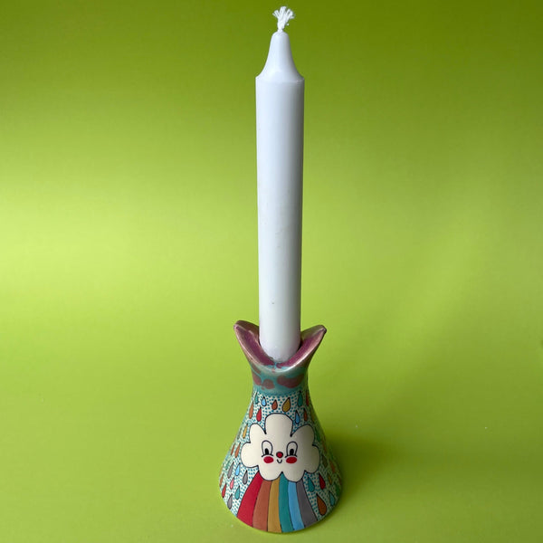 Ceramic Slip Cast Rainbow Cloud Candle Holder