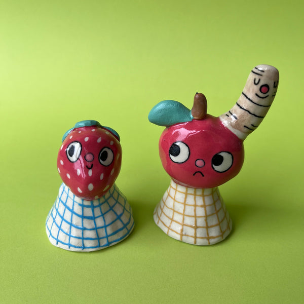 Ceramic Hand Built Bell Apple, Strawberry