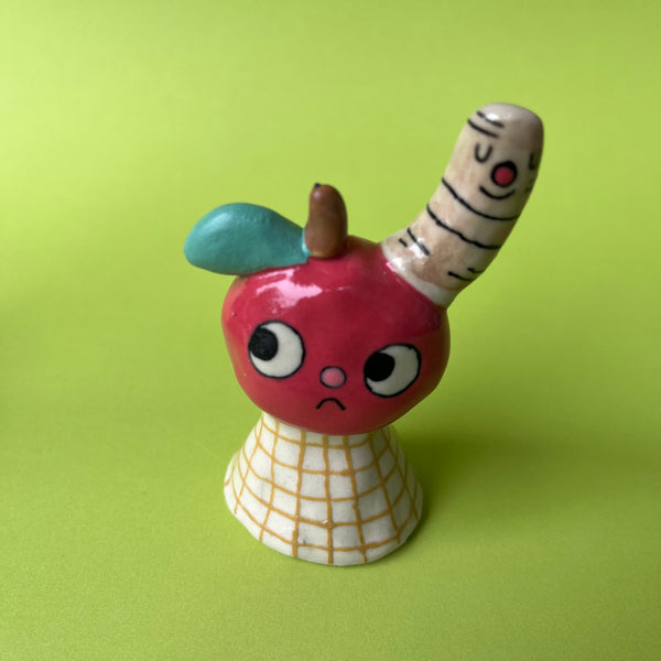 Ceramic Hand Built Bell Apple, Strawberry