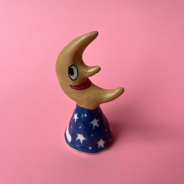 Ceramic Hand Built Bell Moon, Candle, Humpty Dumpty