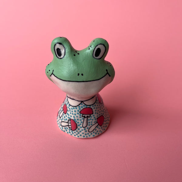 Ceramic Hand Built Bell Frog, Mushroom
