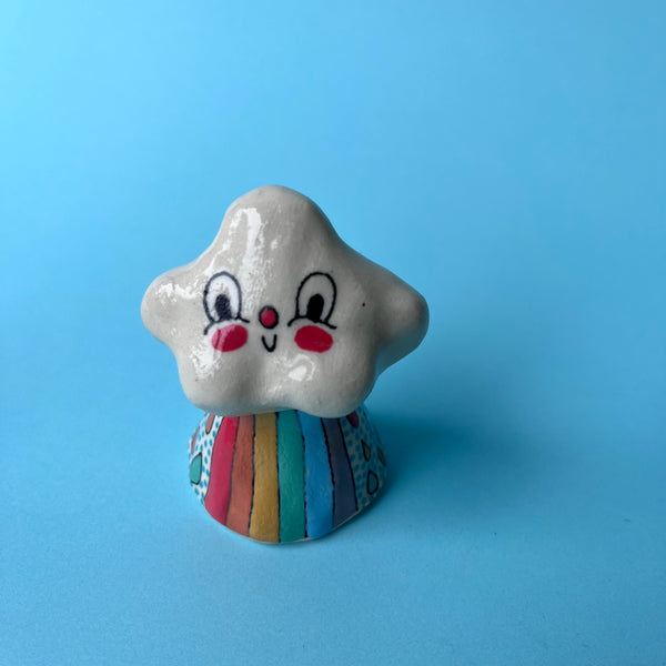 Ceramic Hand Built Bell Rainbow Cloud, Flower