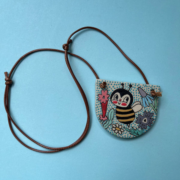 Ceramic Hand Built Bee Flower Necklace
