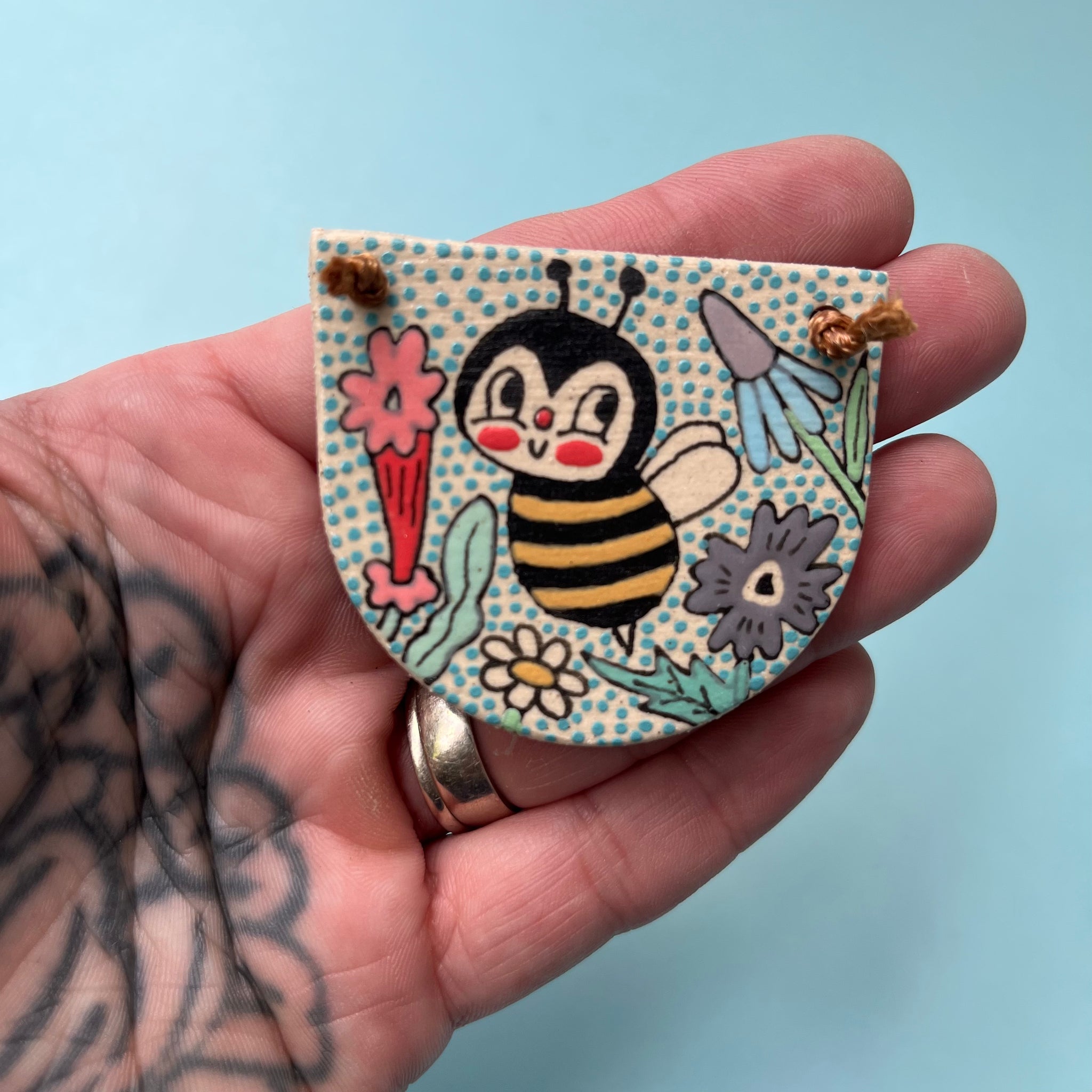 Ceramic Hand Built Bee Flower Necklace
