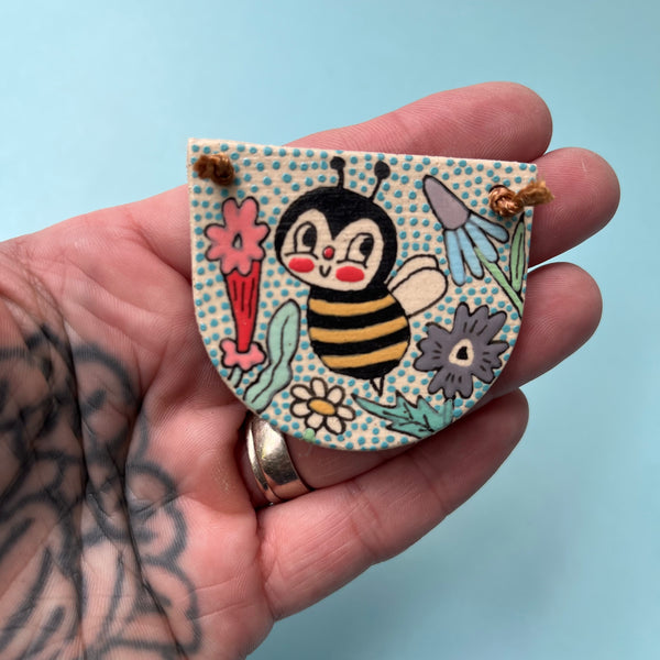 Ceramic Hand Built Bee Flower Necklace