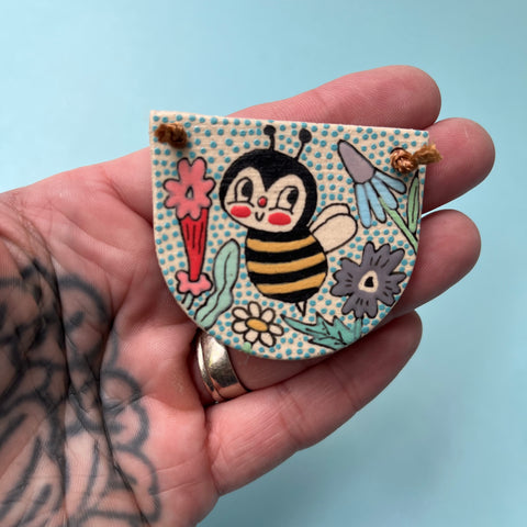 Ceramic Hand Built Bee Flower Necklace