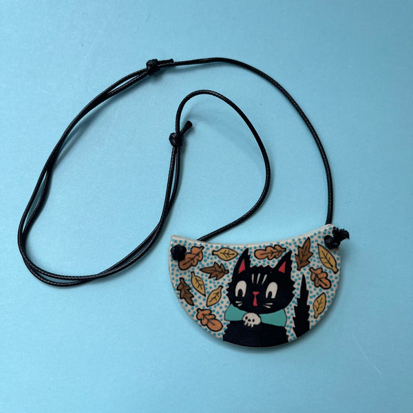 Ceramic Hand Built Cat Autumn Necklace