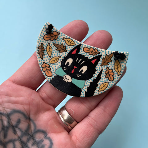 Ceramic Hand Built Cat Autumn Necklace